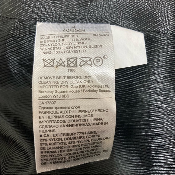 Banana Republic Black Melton Lined Wool Short Trench Coat Size 2 Missing Belt - Picture 4 of 9